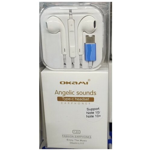 Наушники вкладыши с микрофоном Okami L117L120 Type-C белые 58000₽