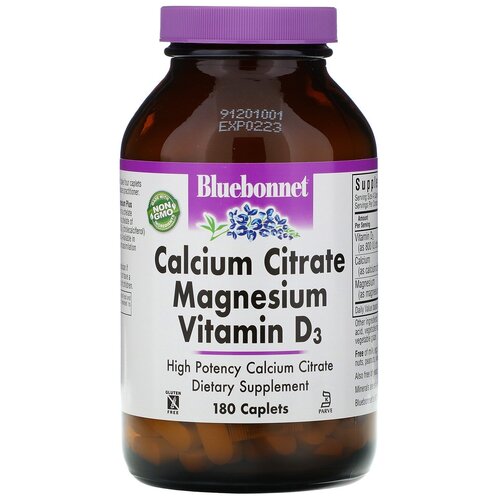 Bluebonnet Nutrition Calcium Citrate Magnesium Vitamin D3 (Цитрат кальция с магнием и витамином D3) 180 капсул