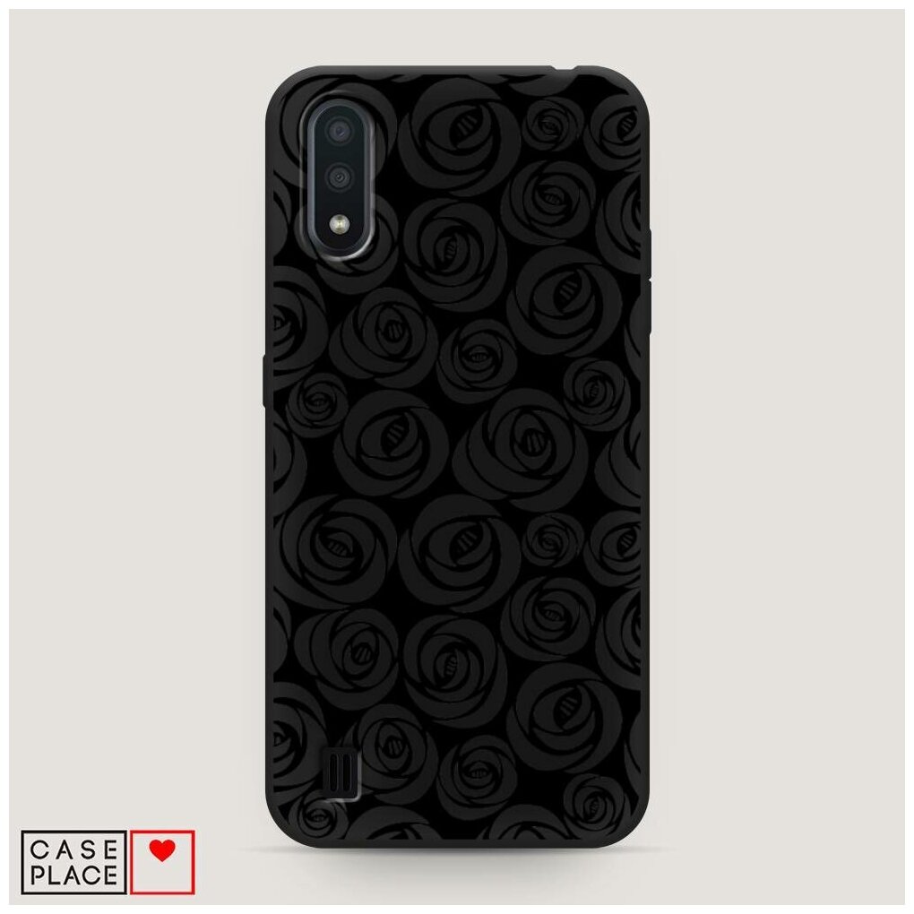 Матовый силиконовый чехол "Розы графика черная" на Samsung Galaxy A01 / Самсунг Гэлакси А01