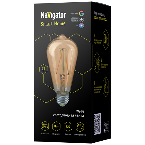 фото Умная лампа navigator 80 555 nll-f-st64-8-230-www-e27-gd-wifi ( filament)