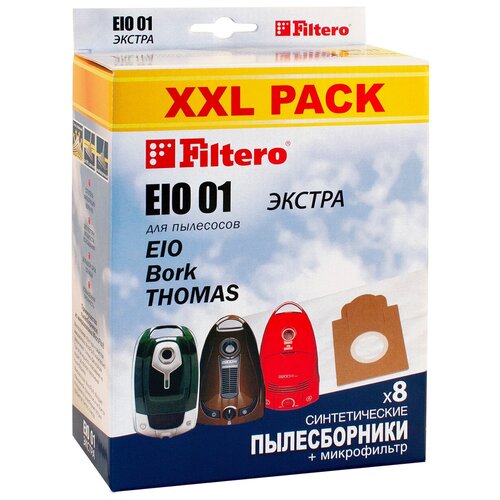 Мешки-пылесборники Filtero EIO 01 (8) XXL PACK, экстра, для пылесосов EIO, Bork, синтетические, 8 штук + микрофильтр