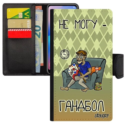 фото Защитный чехол-книжка на телефон // samsung galaxy s7 // "не могу - смотрю гандбол!" рисунок надпись, utaupia, серый