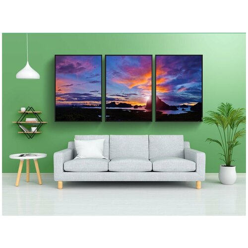 фото Набор модулных постеров для интерьера "восходящее небо, небо, залив" 60x90 см. в тубусе, без рамки lotsprints