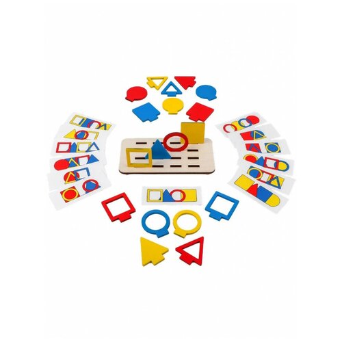 Развивающий деревянный игровой набор Панорама, цветные карточки, геометрические фигуры, Крона
