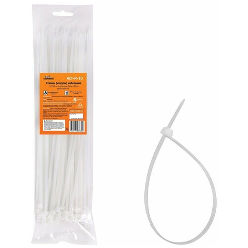 Стяжки (хомуты) кабельные 3,6*300 мм, пластиковые, белые, 100 шт. (ACT-N-10)