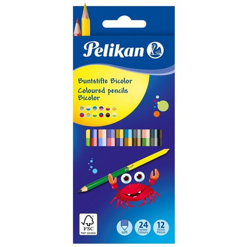 Карандаши цветные Pelikan кругл. двухцвет., 12шт-24цв., вкл. золотой/серебряный