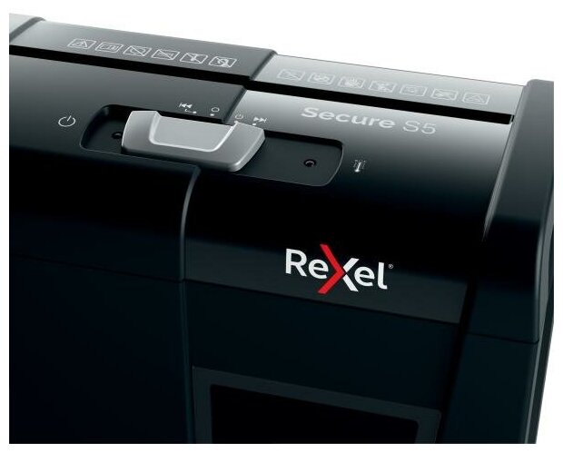 Шредер Rexel Secure S5 EU черный (секр. Р-2)/ленты/5лист./10лтр./скрепки/скобы