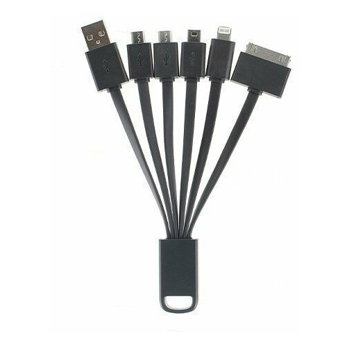 Кабель ROBITON P9 Multicord USB A - 2MicroUSB/MiniUSB/30pin/8pin, 15см черный с брелоком PH1