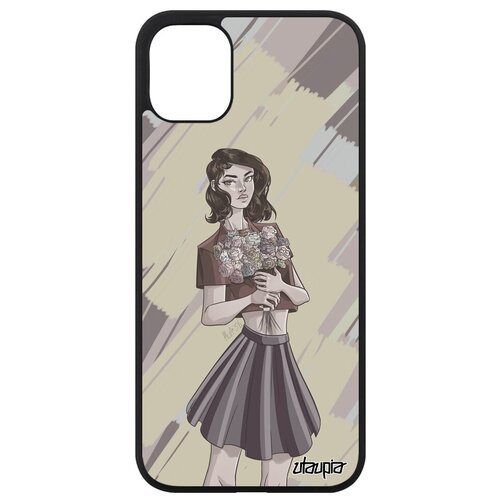 фото Необычный чехол на смартфон // apple iphone 11 // "девушка и цветы" модель розы, utaupia, серый