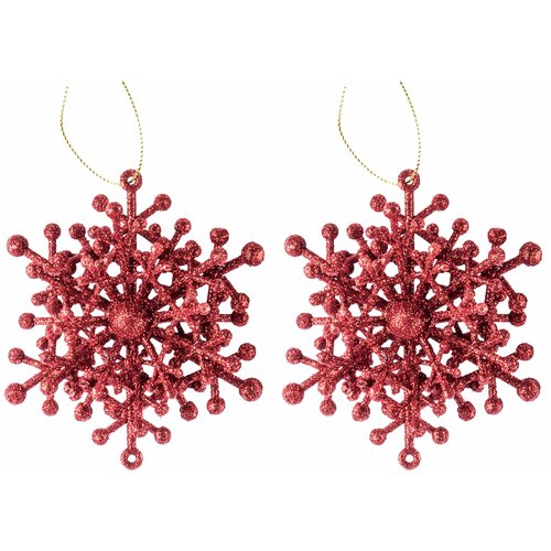 фото Декоративная подвеска todi "снежинка №7" пластик/набор из 2- х штук, цвет: красный (10х10 см
