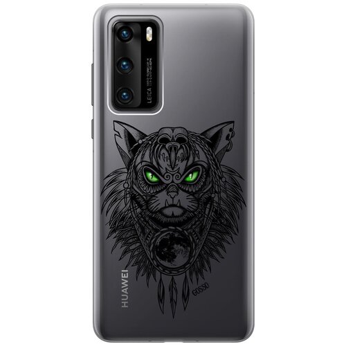 ультратонкий силиконовый чехол накладка transparent для samsung galaxy a52 с 3d принтом shaman cat Ультратонкий силиконовый чехол-накладка Transparent для Huawei P40 с 3D принтом Shaman Cat