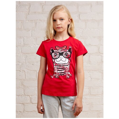 Футболка для девочки MOR, MOR-115910/красный, размер 122 - 128
