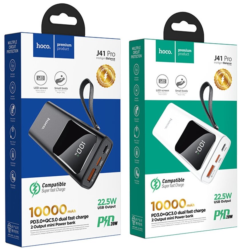 Внешнийаккумулятор10000mAh1USB3.0APD18WLED-индикаторHocoJ41Pro