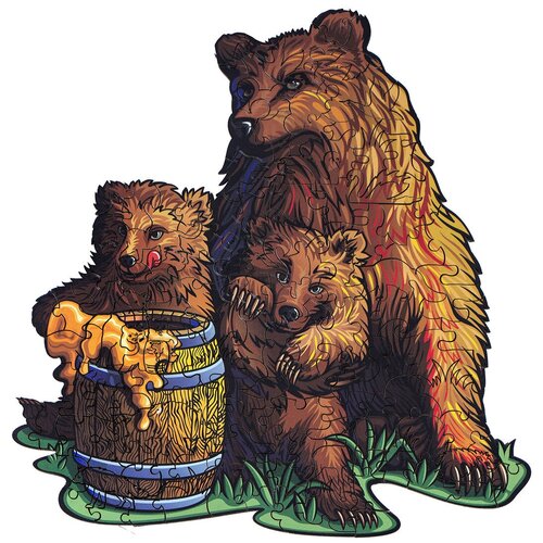 Деревянный пазл Семья медведей, размер S- 25х24см, 134 детали