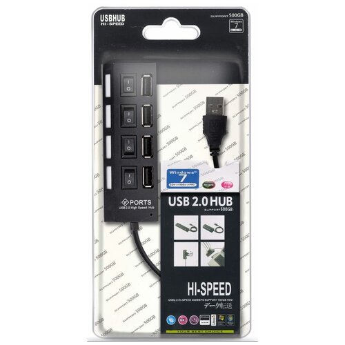 Хаб USB SmartBuy SBHA-7204-B, с выключателями, черный