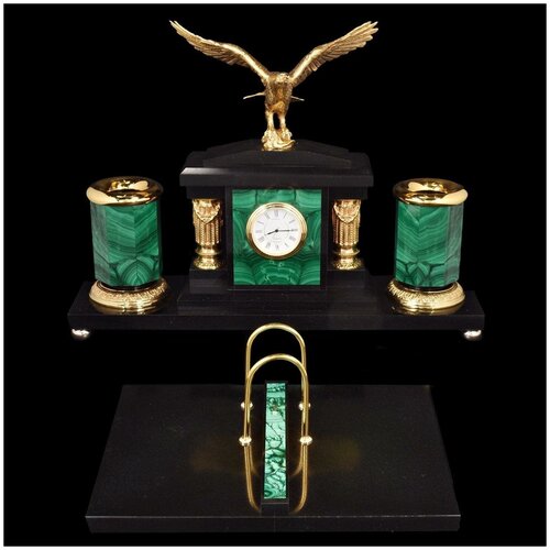 фото Настольный набор для руководителя из малахита "орел русь великая