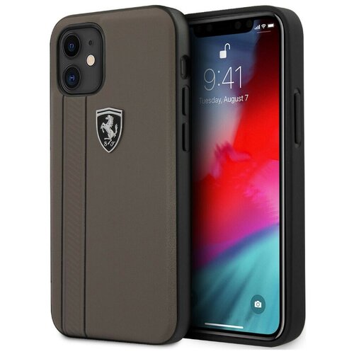 фото Чехол cg mobile ferrari off-track genuine leather stitched stipe hard для iphone 12 mini, цвет коричневый (feodihcp12sbr)