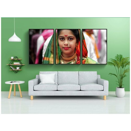 фото Набор модулных постеров для интерьера "девочка, красота, сари" 60x90 см. в тубусе, без рамки lotsprints