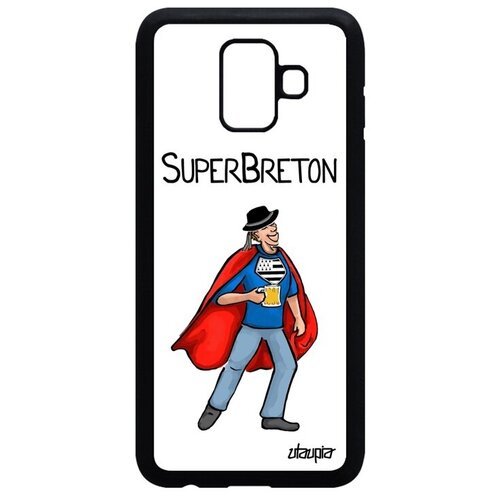 фото Качественный чехол на телефон // samsung galaxy a6 2018 // "супербретонец" рисунок комикс, utaupia, белый
