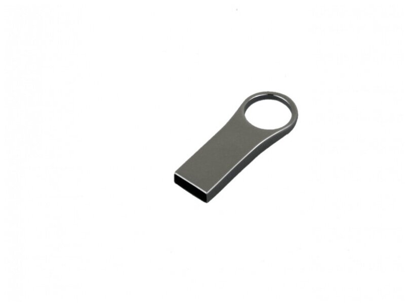 Компактная металлическая флешка с большим круглым отверстием (128 Гб / GB USB 2.0 Серебро/Silver mini4 Гравировка логотипа компании)