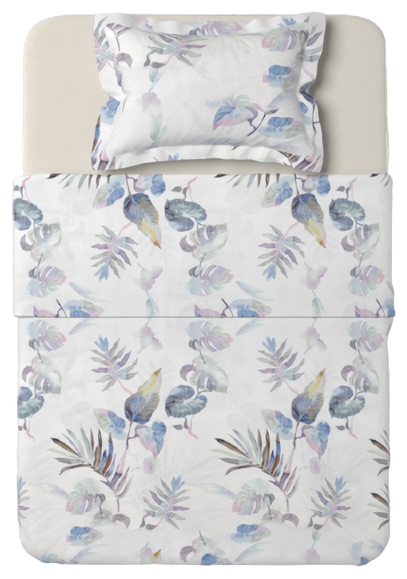 Комплект постельного белья Аскона Trend Tropics, 1.5-спальное, сатин, белый/синий