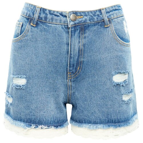 фото Джинсовые шорты с кружевом incity, цвет синий, размер 28w/32l