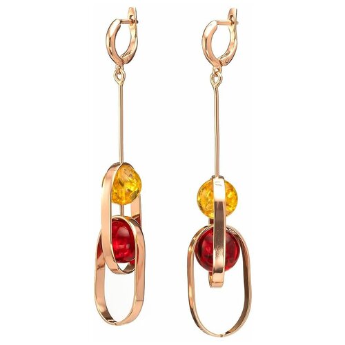 Серьги Amberprofi, серебро, 925 проба, золочение, янтарь