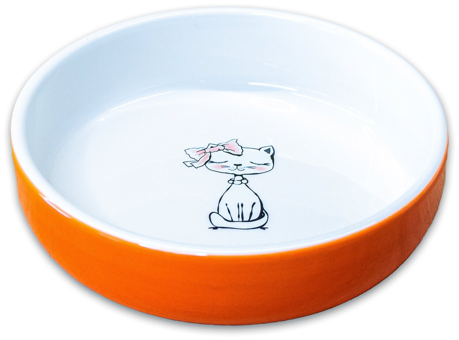 Миска керамическая КерамикАрт для кошек 370мл Кошка с бантиком, оранжевая - фотография № 4