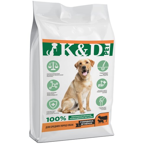 Сухой полнорационный корм для средних пород собак K &D pet 