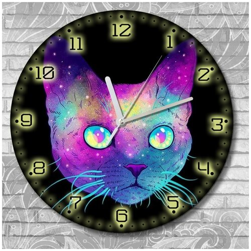 Настенные часы УФ животные (кот, космический котик) - 100
