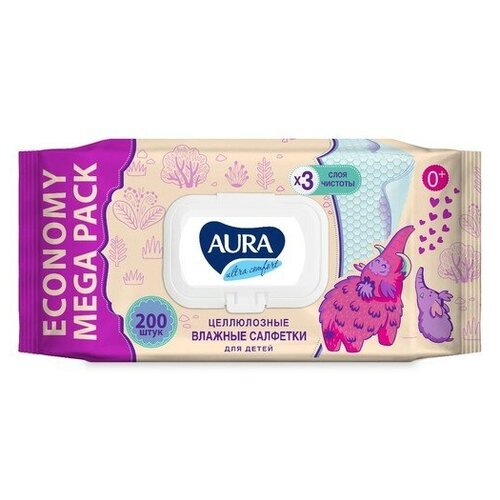 Влажные салфетки Aura Ultra Comfort, для детей, 200 шт. aura влажные салфетки aura stop virus дезинфицирующие 48 шт