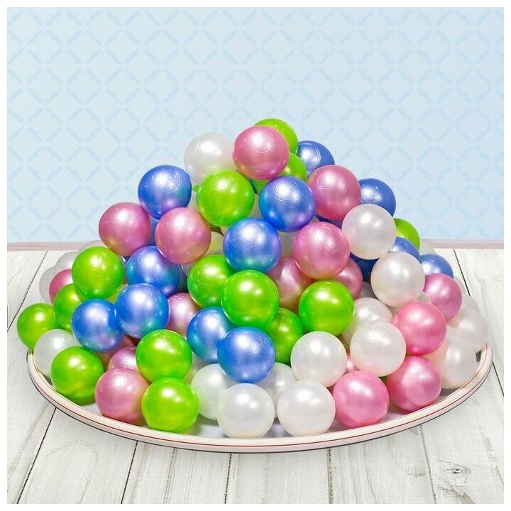 Шарики для сухого бассейна "Перламутровые", диаметр шара 7,5 см, набор 50 штук, цвет розовый, голубой, белый, зелёный - фотография № 1