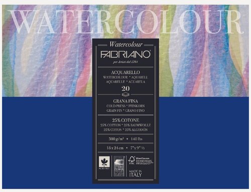 Изображение товара Блок для акварели Fabriano Watercolour Studio 300г/м. кв 18x24см Фин 20 листов склейка по 4 сторонам