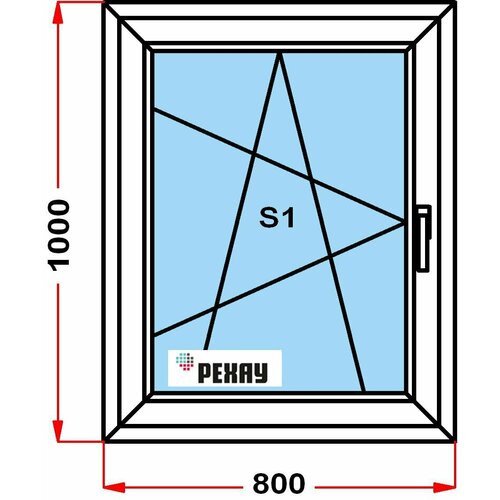 Окно из профиля рехау BLITZ (1000 x 800) 34, с поворотно-откидной створкой, 2 стекла, левое открывание