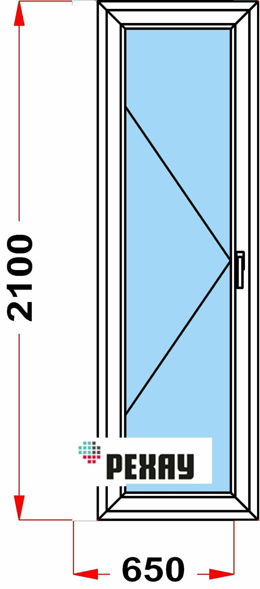 Балконная дверь из профиля рехау BLITZ (2100 x 650) 47 с поворотной створкой 2 стекла левое открывание