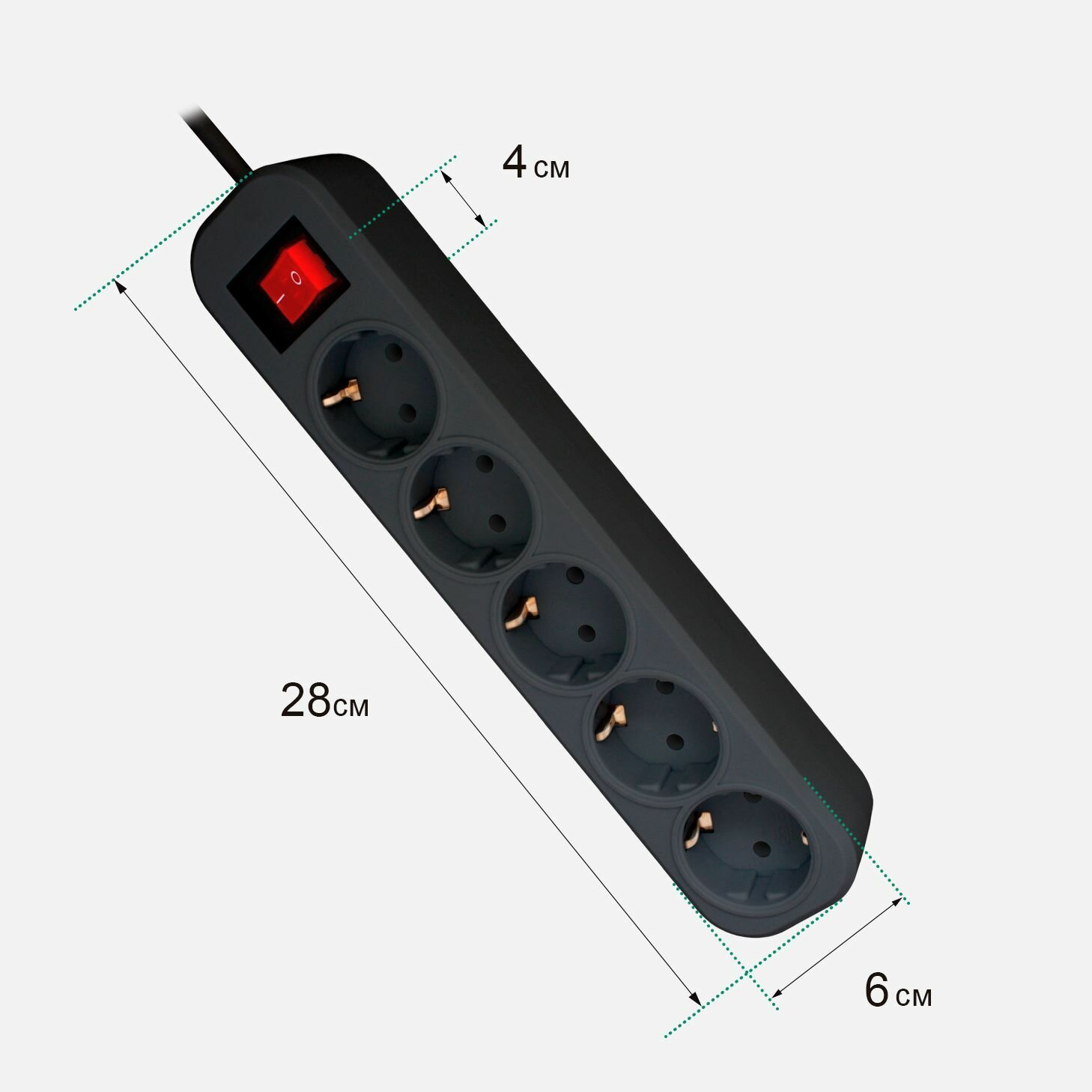 Удлинитель сетевой Progix 5 розеток с заземлением, 5 метров, выключатель, черный - фотография № 6