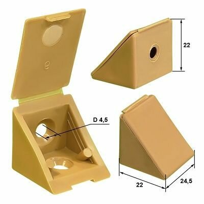 Уголок монтажный мебельный с заглушкой 22 мм, пластик, Бук, 20шт - фотография № 1