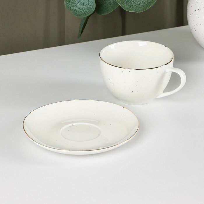 Чайная пара Доляна «Млечный путь», чашка 220 мл, блюдце d=13,5 см, цвет белый в крапинку - фотография № 9