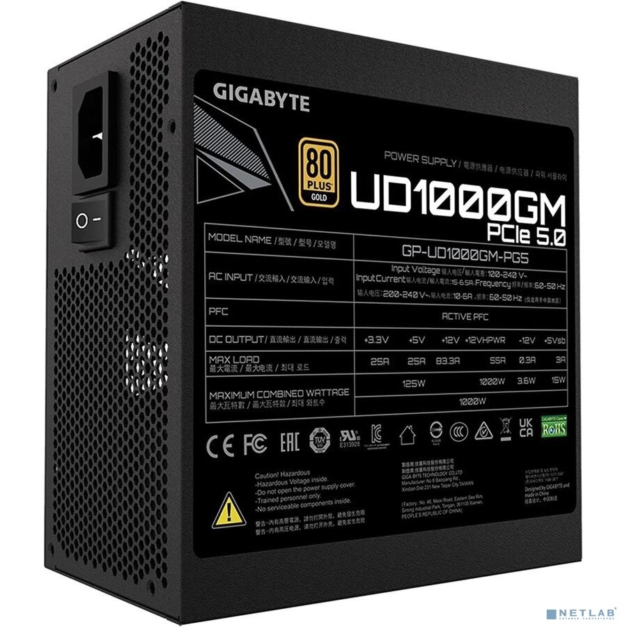 GIGABYTE блок питания Блок питания Gigabyte ATX 1000W GP-UD1000GM 80+ gold (24+4+4pin) APFC 120mm fan 8xSATA Cab Manag RTL