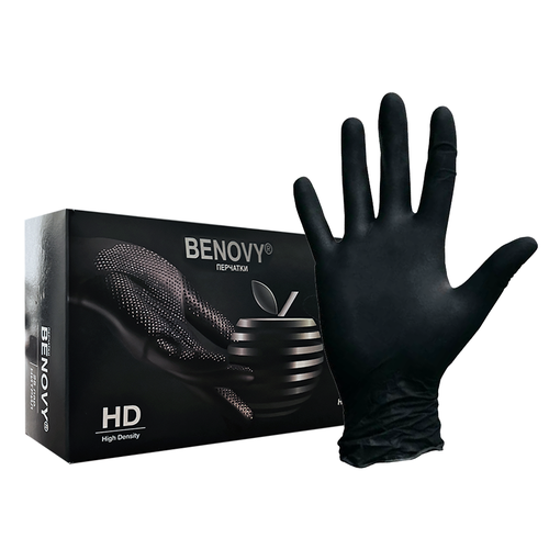 Перчатки нитриловые BENOVY Q черные размер XL, 50 пар/упк