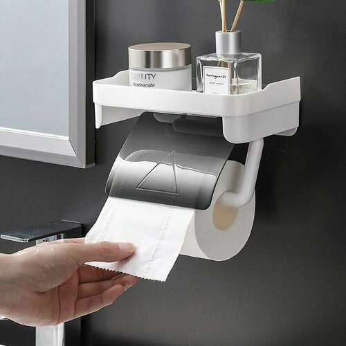 Настенный самоклеящийся держатель-полочка Garmoni B357 для туалетной бумаги в ванную комнату из качественного пластика, выдерживает нагрузку до 5 кг.