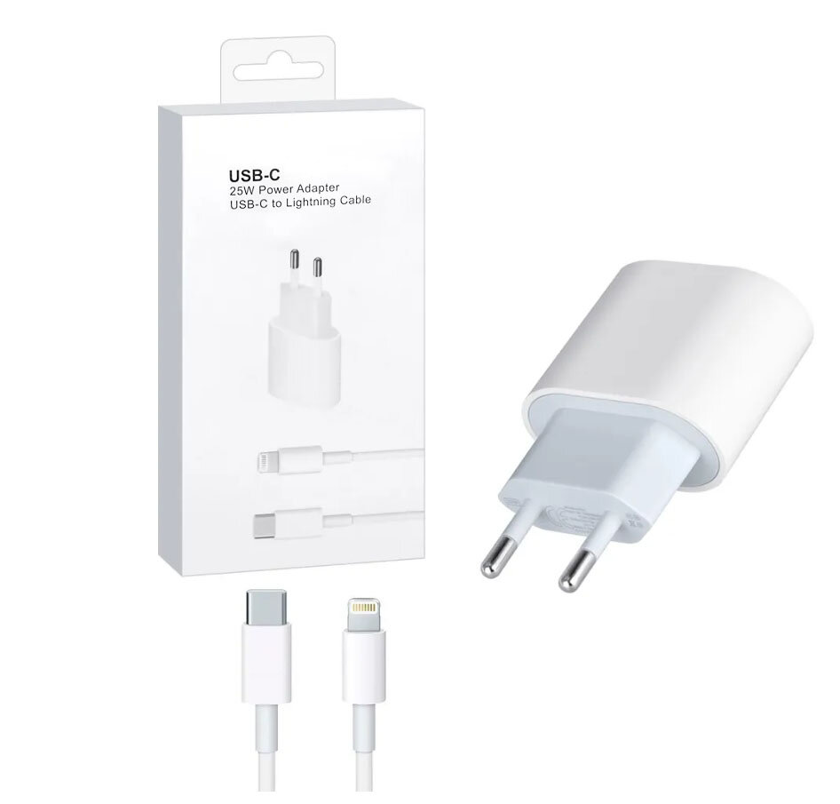 Сетевое зарядное устройство для iPhone iPad AirPods с кабелем в комплекте / Быстрая зарядка 25W для устройств Apple / Power Adapter 25W