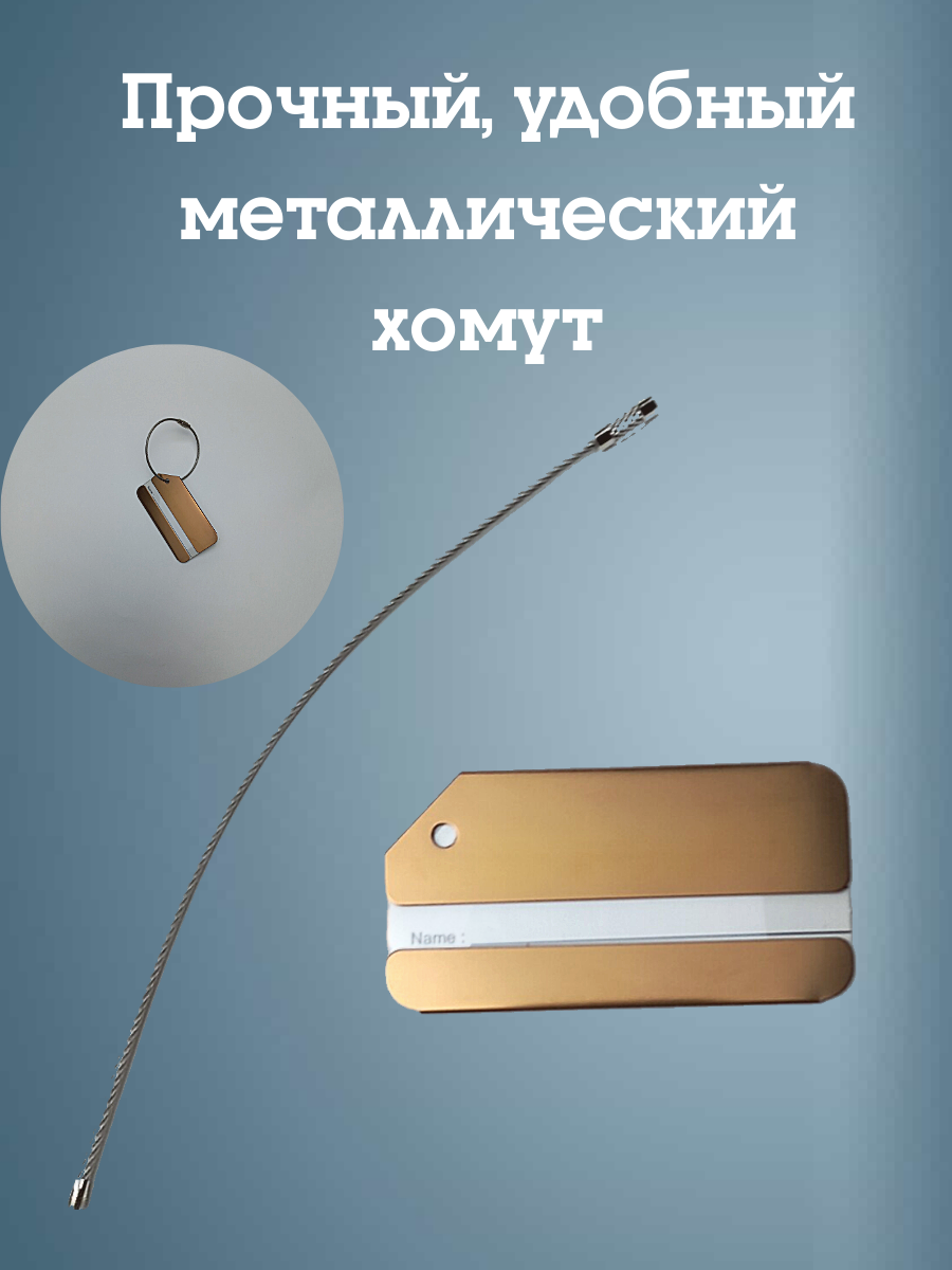 Бирка для багажа Melody, металлическая, хомут, вертикальная, золотой цвет — фото 1