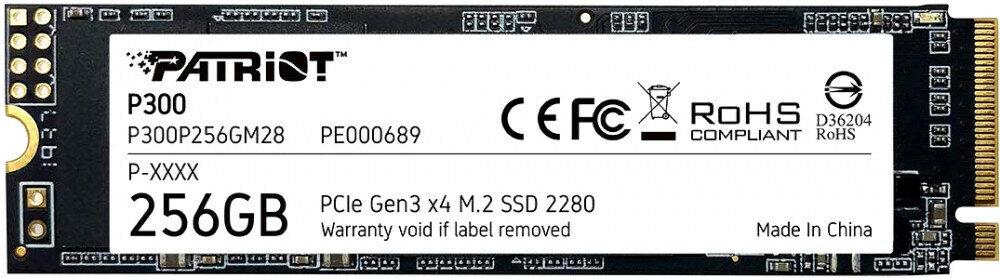 SSD накопитель Patriot P300 P300P256GM28 256ГБ, M.2 2280, PCIe 3.0 x4, NVMe, M.2