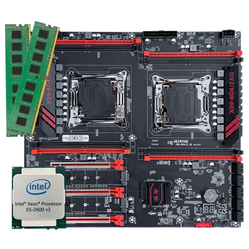 Двухпроцессорная материнская плата в комплекте с JGINYUE X99-8D4 Intel Xeon E5 2698 V3 32 ядра 64 потока 32 Гб 216 Гб DDR4 REG ECC 2400 МГц 4450000₽