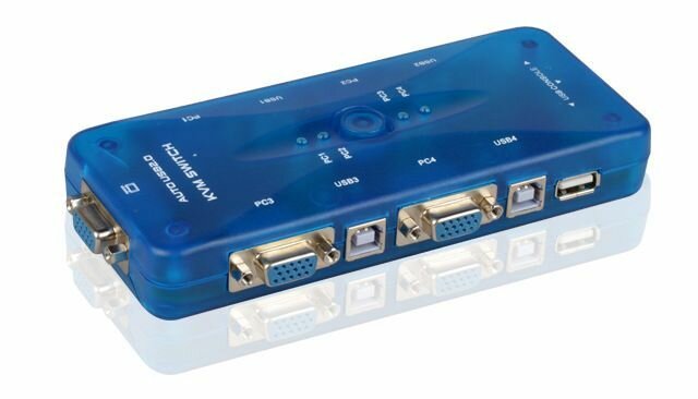 4-1 VGA USB KVM переключатель, switch коммутатор 1920*1440 с полным комплектом кабелей и поддержкой горячих клавиш для переключения на клавиатуре