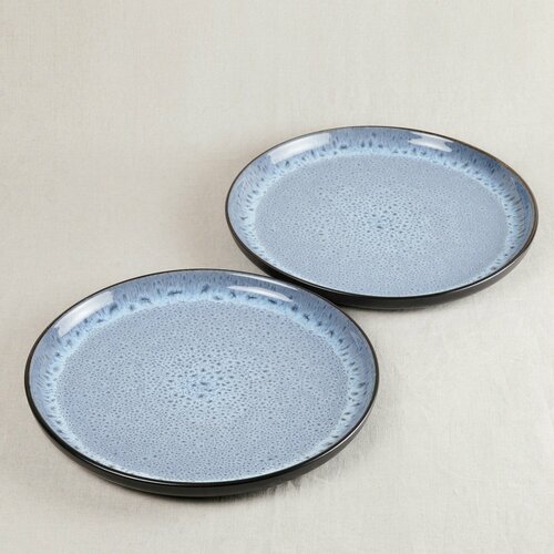 Набор тарелок керамика 27 см 4 шт, блюдо для подачи, столовая посуда из керамики черно-синяя Mixom