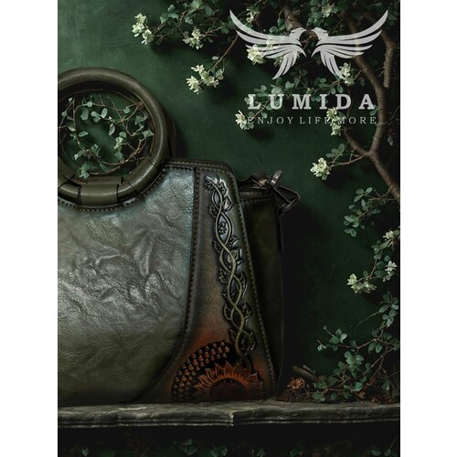 фото Сумка тоут lumida, фактура матовая, гладкая, рельефная, тиснение, зеленый