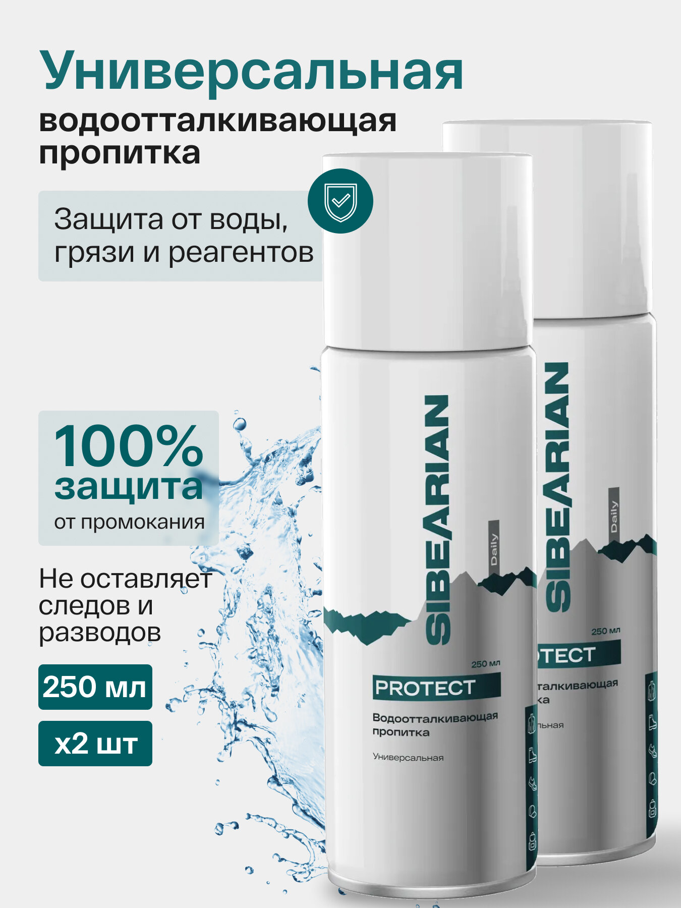 Водоотталкивающий спрей для обуви и одежды, водоотталкивающая пропитка SIBEARIAN DAILY PROTECT 250 мл аэрозоль 2 шт