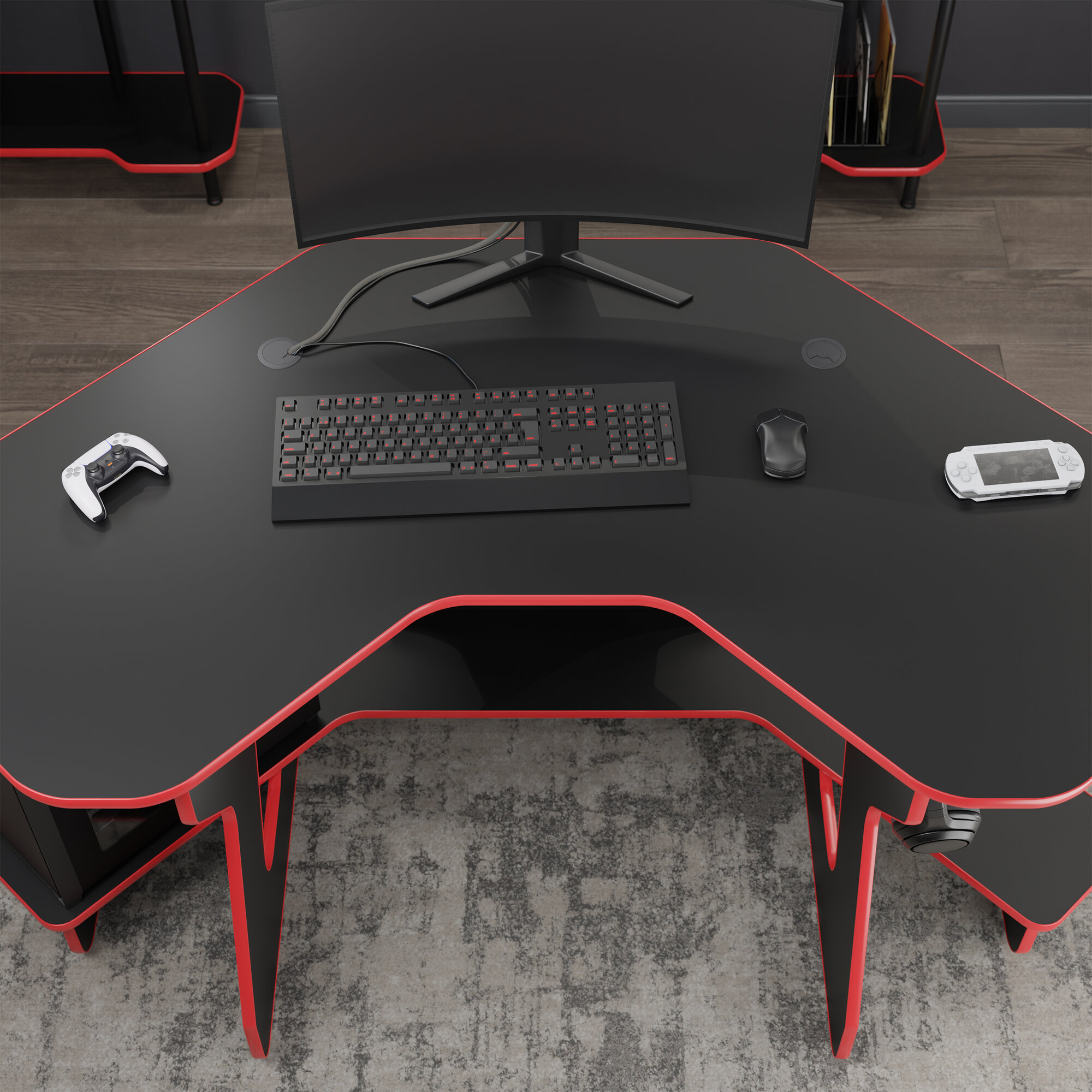 Игровой угловой компьютерный cтол VMMGAME JETX DARK RED — фото 1